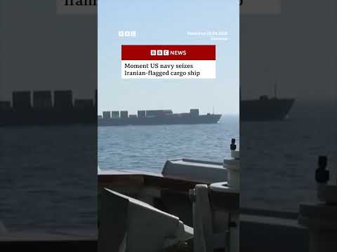 Moment US navy seizes Iranian-flagged cargo ship. #Iran #US #IranWar #BBCNews