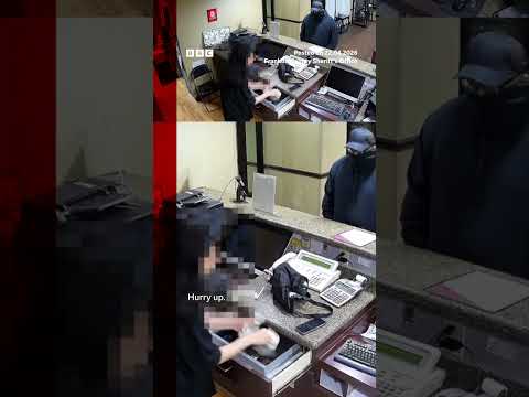 Polite thief thanks clerk after Ohio hotel robbery. #Ohio #CCTV #Robbery #Thief #BBCNews
