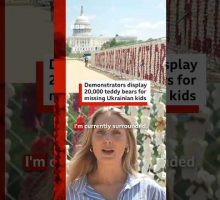 Demonstrators display 20,000 teddy bears in DC for missing Ukrainian children. #BBCNews