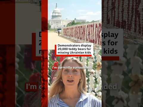 Demonstrators display 20,000 teddy bears in DC for missing Ukrainian children. #BBCNews