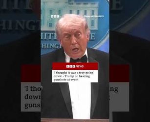 Trump says he initially thought gunshots were the sound of a tray being dropped. #BBCNews