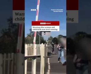 Warning issued after woman and child dash over level crossing. #England #BBCNews