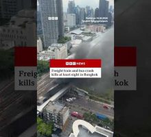 Freight train and bus crash kills at least eight in Bangkok. #Thailand #Shorts #BBCNews