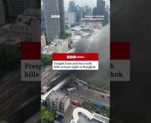 Freight train and bus crash kills at least eight in Bangkok. #Thailand #Shorts #BBCNews