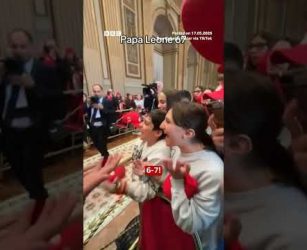 Pope Leo does viral '6-7' meme in the Vatican. #67 #Pope #PopeLeo #Vatican #BBCNews