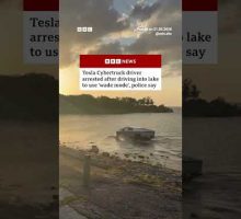Man arrested in Texas for intentionally driving Tesla Cybertruck into lake. #USNews #BBCNews