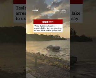 Man arrested in Texas for intentionally driving Tesla Cybertruck into lake. #USNews #BBCNews