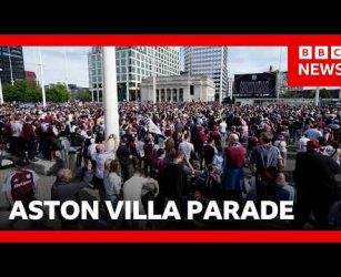 Aston Villa fans line streets as team set for Europa League victory parade | BBC News
