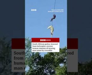 Police officer lowered into crocodile-infested river to recover human remains. #SouthAfrica #BBCNews