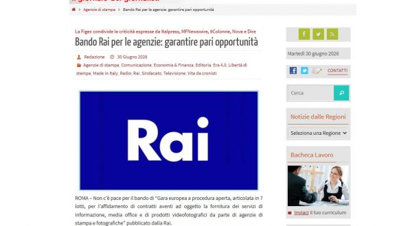 Bando Rai per le agenzie di stampa, Figec “Non garantisce pari opportunità”