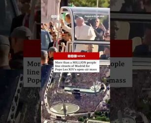 More than million line streets to see Pope Leo XIV's open-air mass in Madrid. #PopeLeo #BBCNews