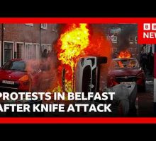Violence erupts in Belfast as man charged over knife attack | BBC News