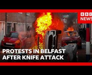 Violence erupts in Belfast as man charged over knife attack | BBC News
