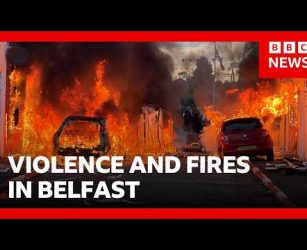 Homes set on fire in Belfast night of violence after knife attack | BBC News