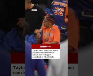 Celebs courtside for record-breaking New York Knicks game. #Knicks #NewYork #BBCNews