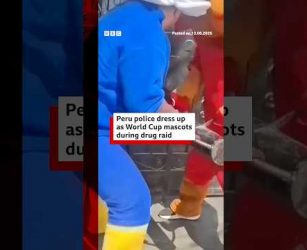 Peru police officers dress as World Cup mascots in drug raid. #Peru #WorldCup #BBCNews