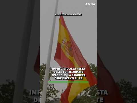 Imprevisto alla festa della Forza Armate spagnole, la bandiera cade davanti al Re #ansa #news