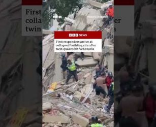 First responders at collapsed building site after twin earthquakes hit Caracas, Venezuela. #BBCNews