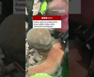 Father and son rescued from rubble in Venezuela after earthquake. #BBCNews
