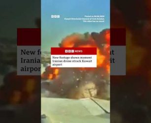 New footage shows moment Iranian drone struck Kuwait airport. #Kuwait #MiddleEast #BBCNews