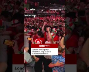 Fans in London celebrate England's 3-2 World Cup victory over Mexico. #WorldCup #BBCNews