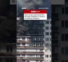 Man escapes apartment fire through neighbour's window in Antwerp. #Belgium #BBCNews
