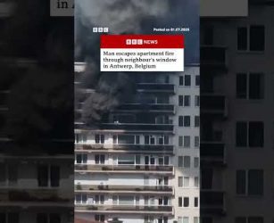 Man escapes apartment fire through neighbour's window in Antwerp. #Belgium #BBCNews