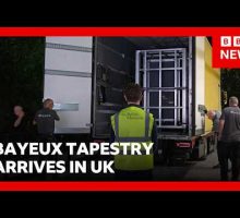 Bayeux Tapestry arrives in UK for first time in 900 years under police guard | BBC News