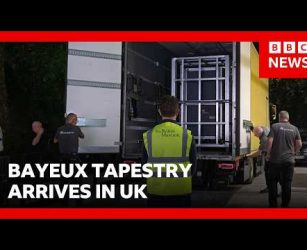 Bayeux Tapestry arrives in UK for first time in 900 years under police guard | BBC News