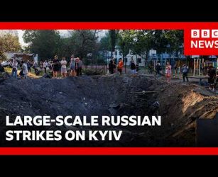 At least 13 killed in large-scale Russian missile and drone strikes on Kyiv | BBC News