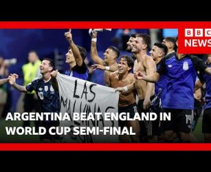 Argentina could face action over Falklands banner after beating England at World Cup | BBC News